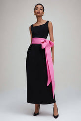 Schwarzes und Rosa Etui Ballkleid mit quadratischem Ausschnitt